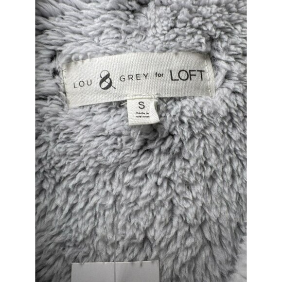 Lou & Grey for Loft Cozy Soft Gray Full Zip Oversized Teddy Bear Jacket Size S - Picture 10 of 13